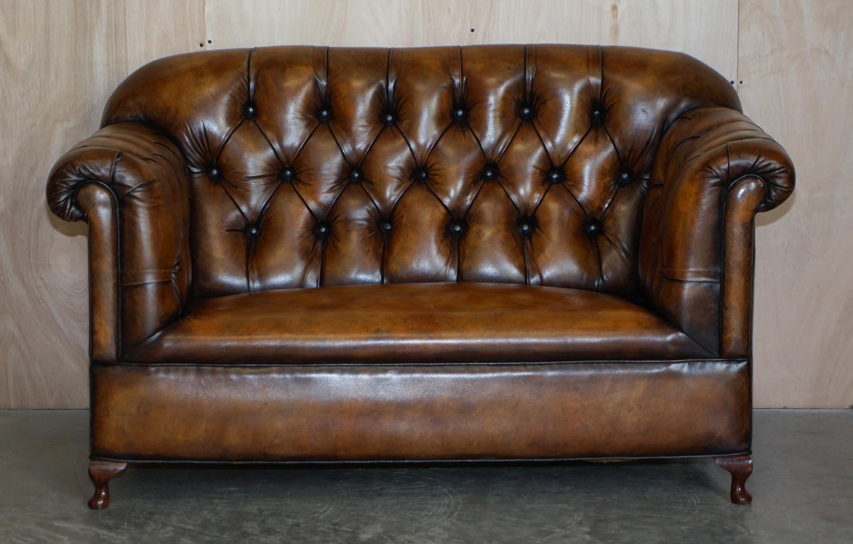 Pair of Restored Victorian Gentleman's Tufted Chesterfield Brown Leather Sofas 6