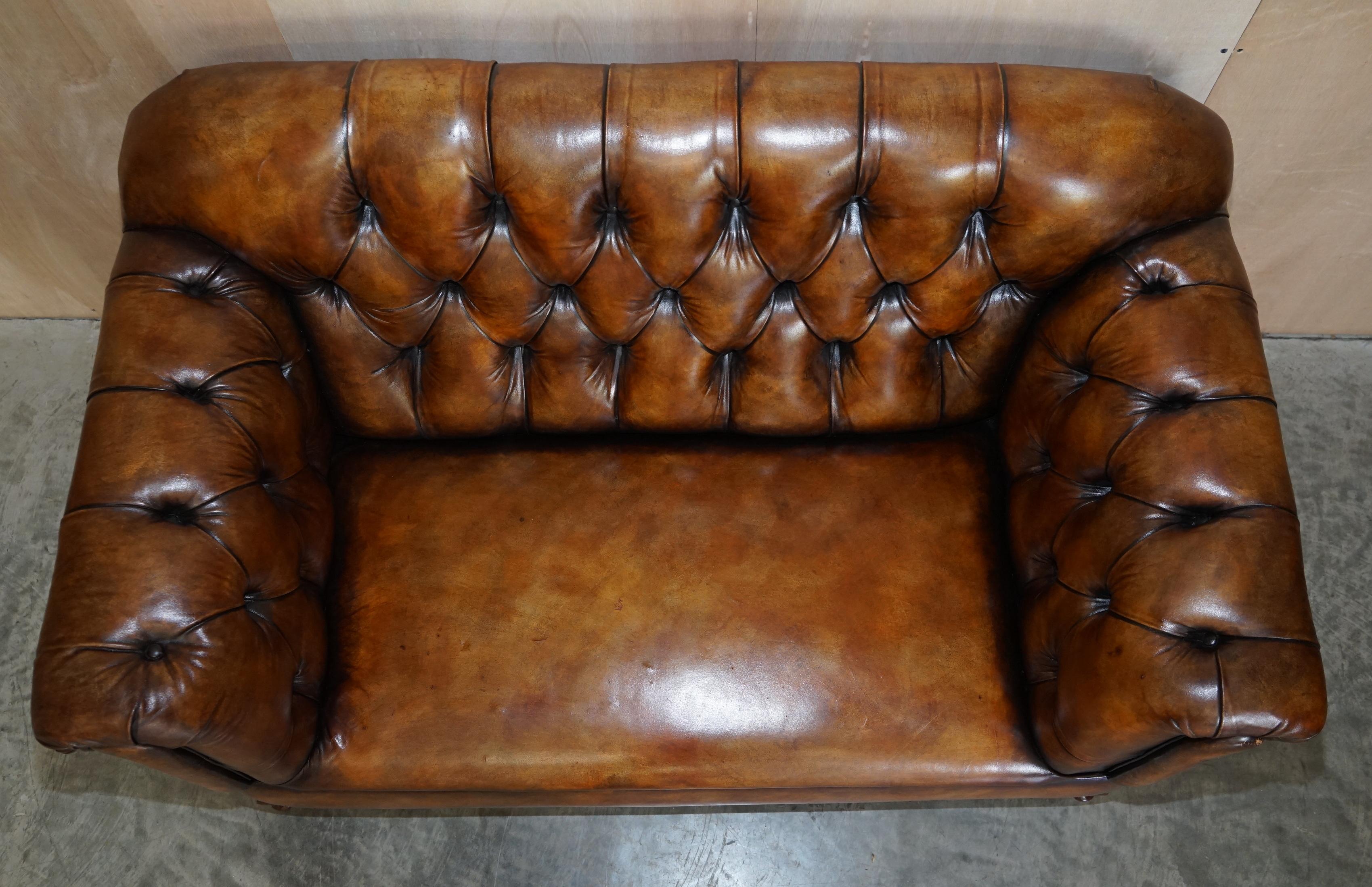 Pair of Restored Victorian Gentleman's Tufted Chesterfield Brown Leather Sofas 9