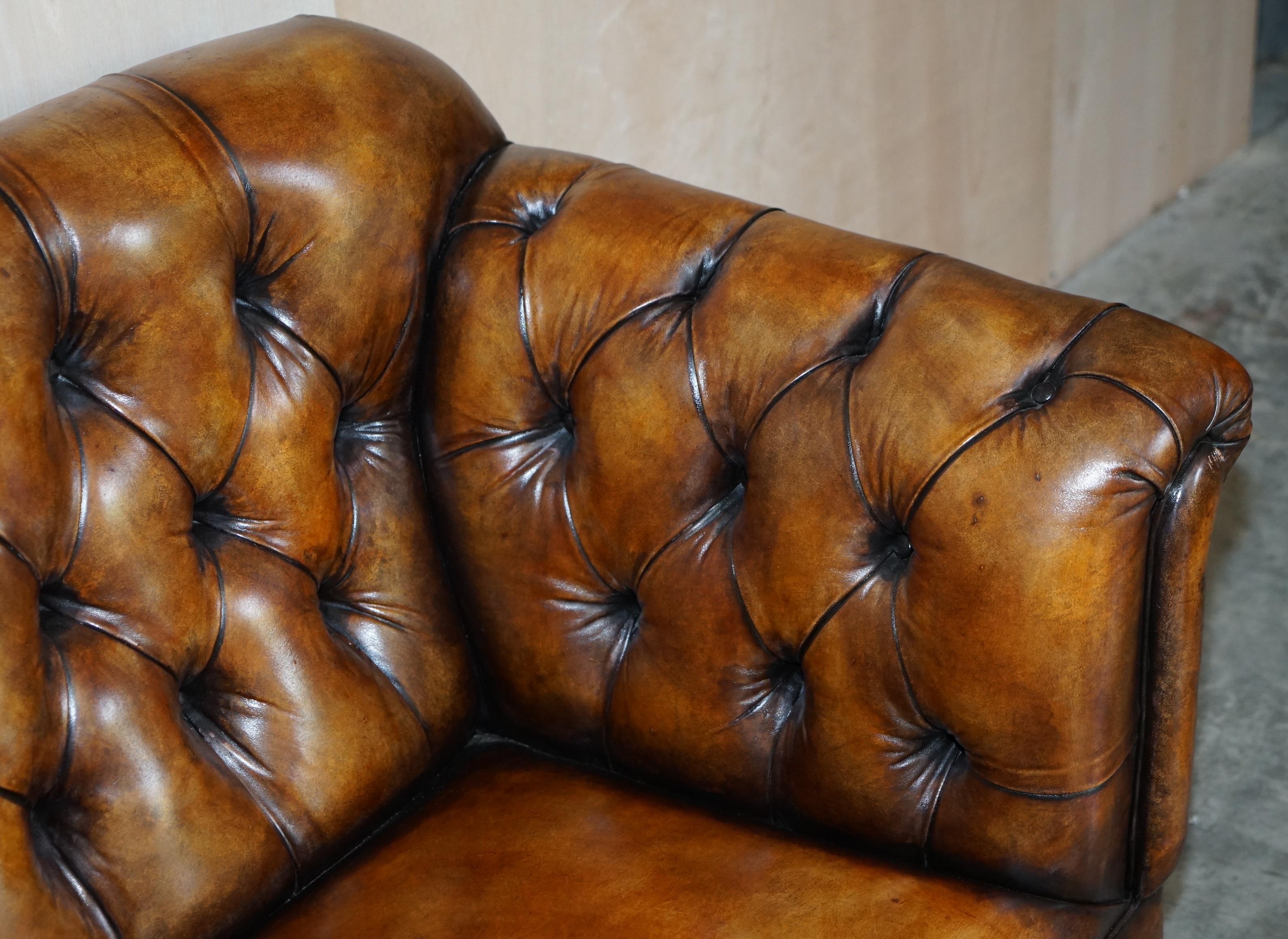 Pair of Restored Victorian Gentleman's Tufted Chesterfield Brown Leather Sofas 11