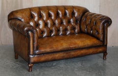 Pair of Restored Victorian Gentleman's Tufted Chesterfield Brown Leather Sofas