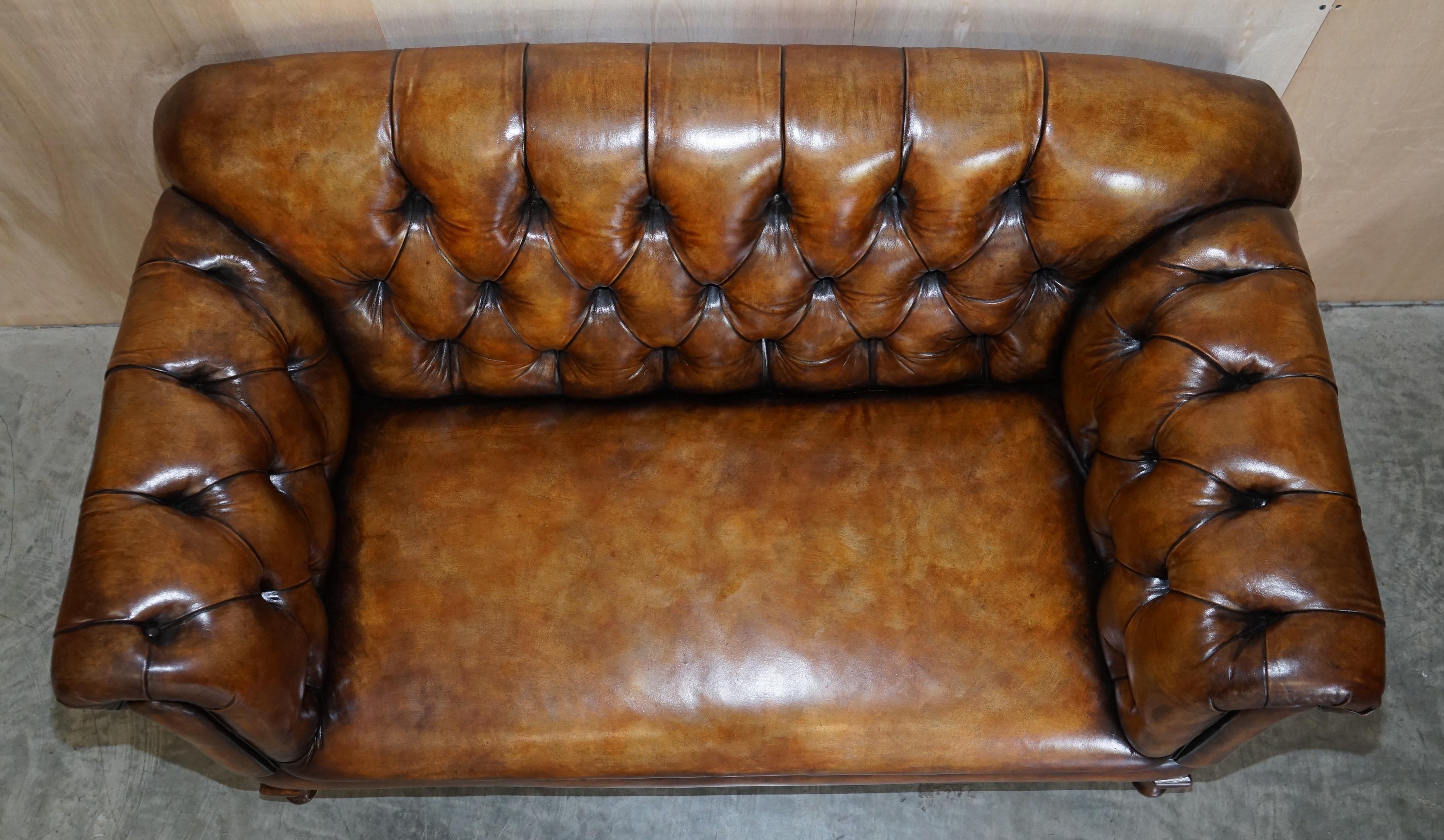 Hand-Crafted Pair of Restored Victorian Gentleman's Tufted Chesterfield Brown Leather Sofas