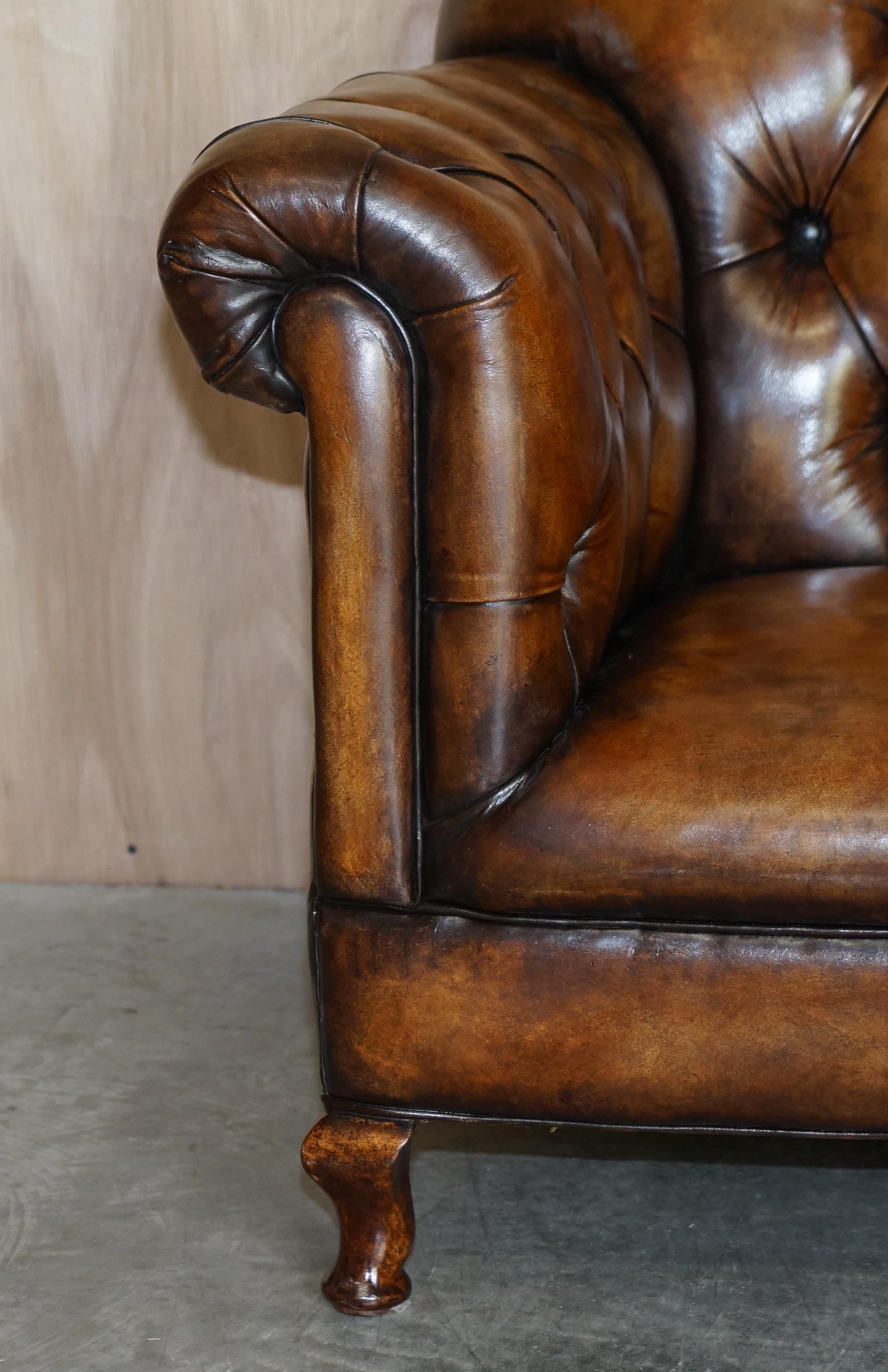 Pair of Restored Victorian Gentleman's Tufted Chesterfield Brown Leather Sofas 2