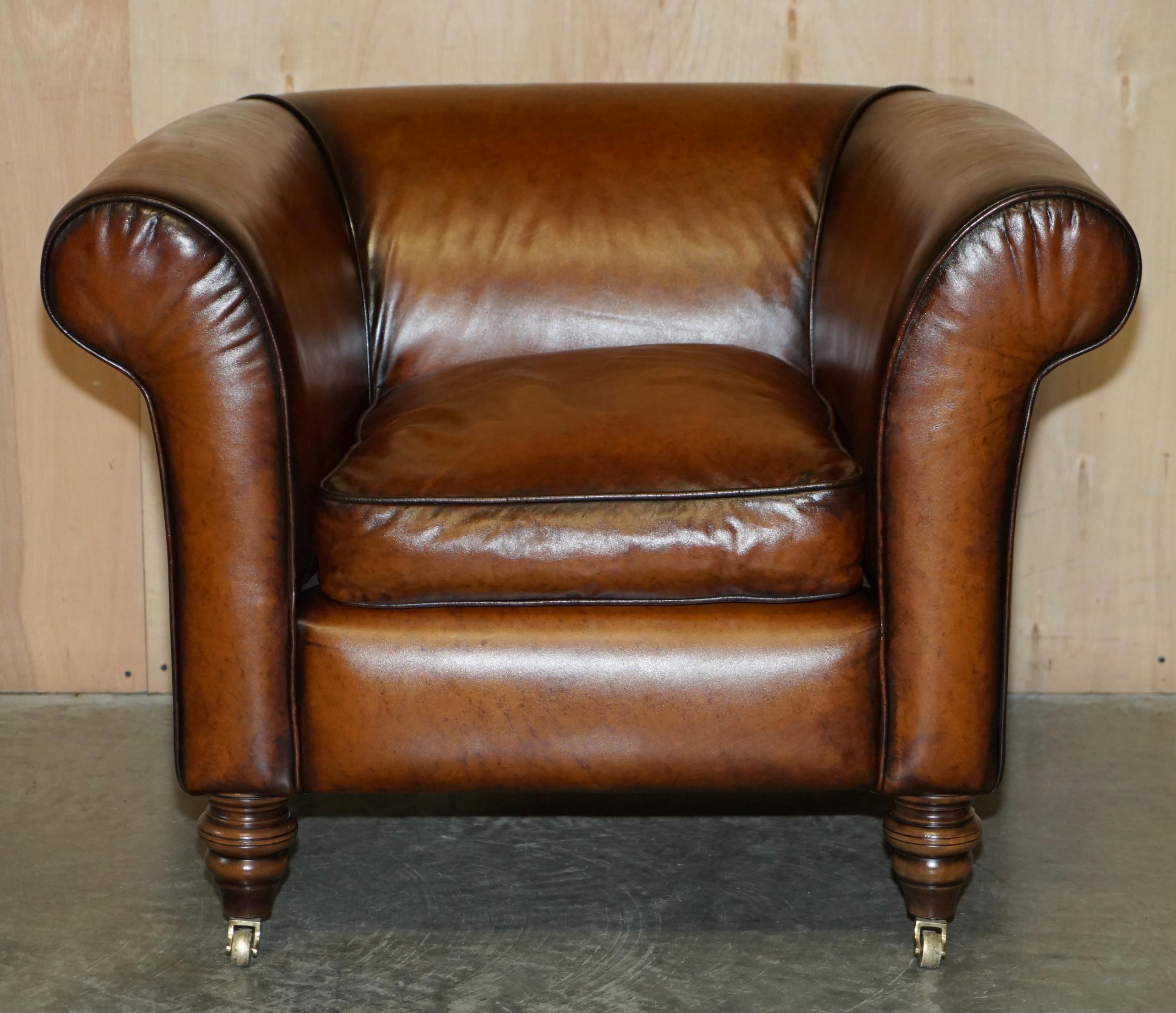 Art Deco PAIR OF RESTORED VINTAGE ART DECO HAND DYED CIGAR BROWN LEATHER CLUB ARMCHAIRs