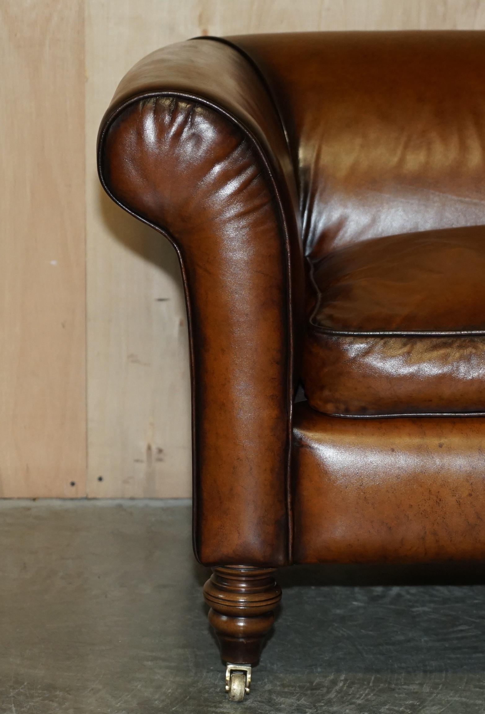 English PAIR OF RESTORED VINTAGE ART DECO HAND DYED CIGAR BROWN LEATHER CLUB ARMCHAIRs