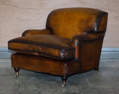Pair of Restored Vintage Cigar Brown Leather Armchairs George Smith Howard