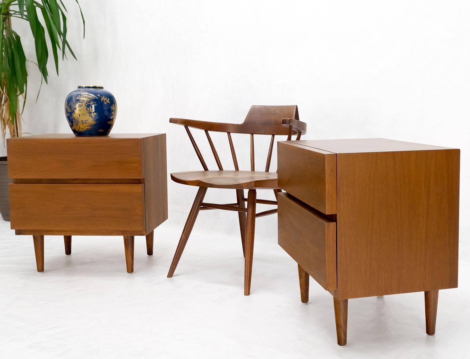 American Pair of Restored Walnut Block Front Two Drawers End Tables Night Stands