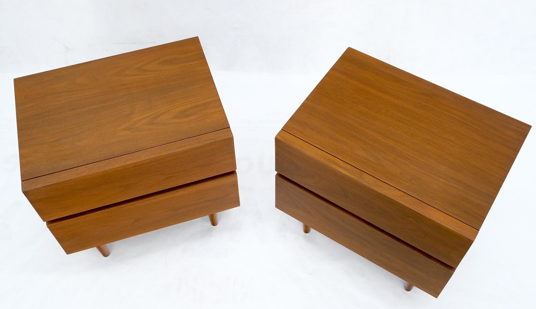Pair of Restored Walnut Block Front Two Drawers End Tables Night Stands 2