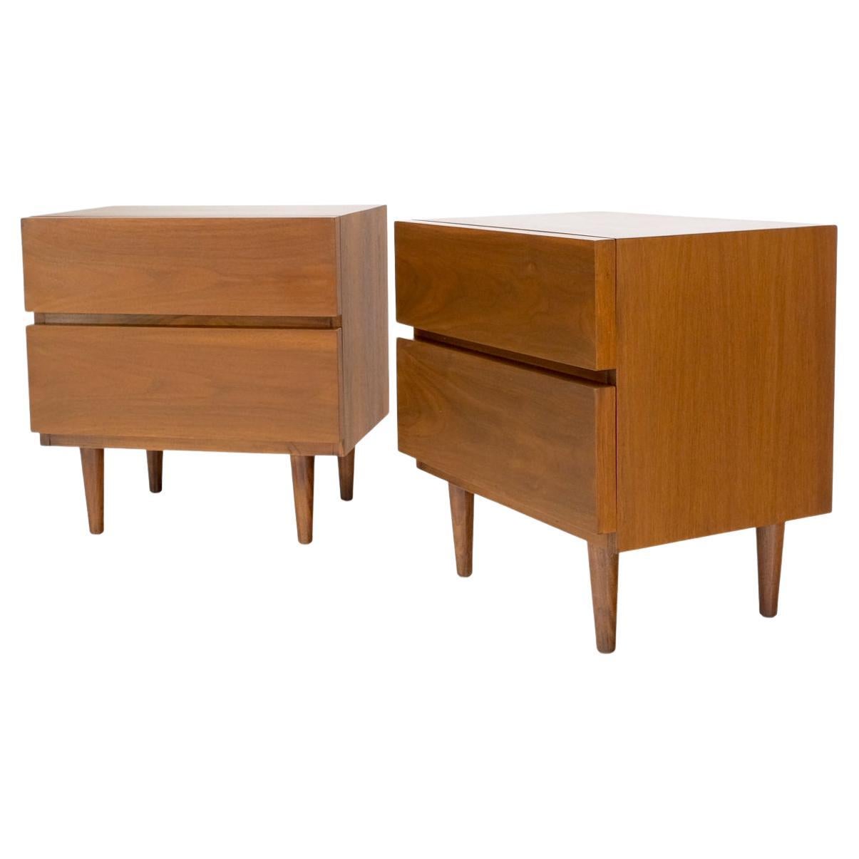 Pair of Restored Walnut Block Front Two Drawers End Tables Night Stands