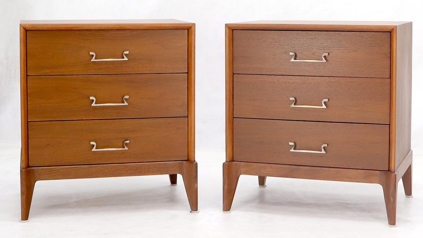 Pair of restored walnut three drawers nightstands end tables 3