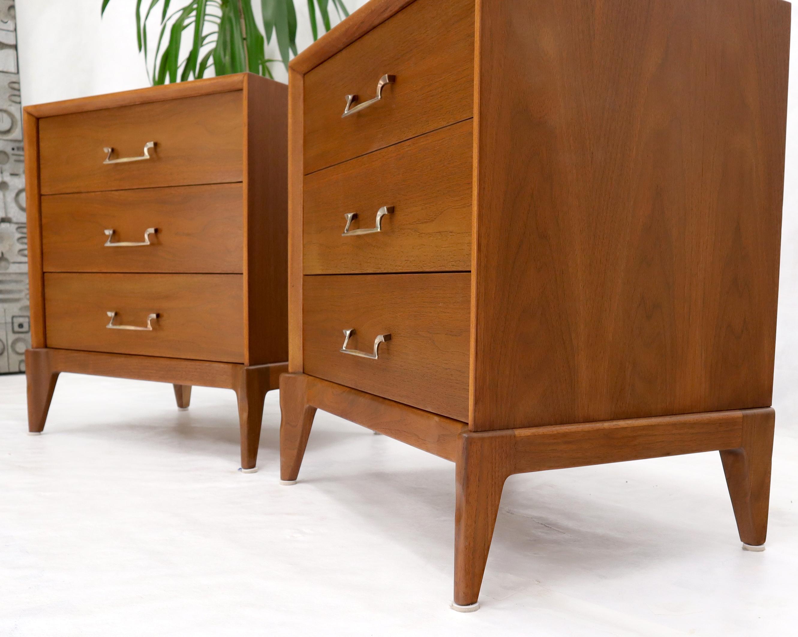 Pair of restored walnut three drawers nightstands end tables 4