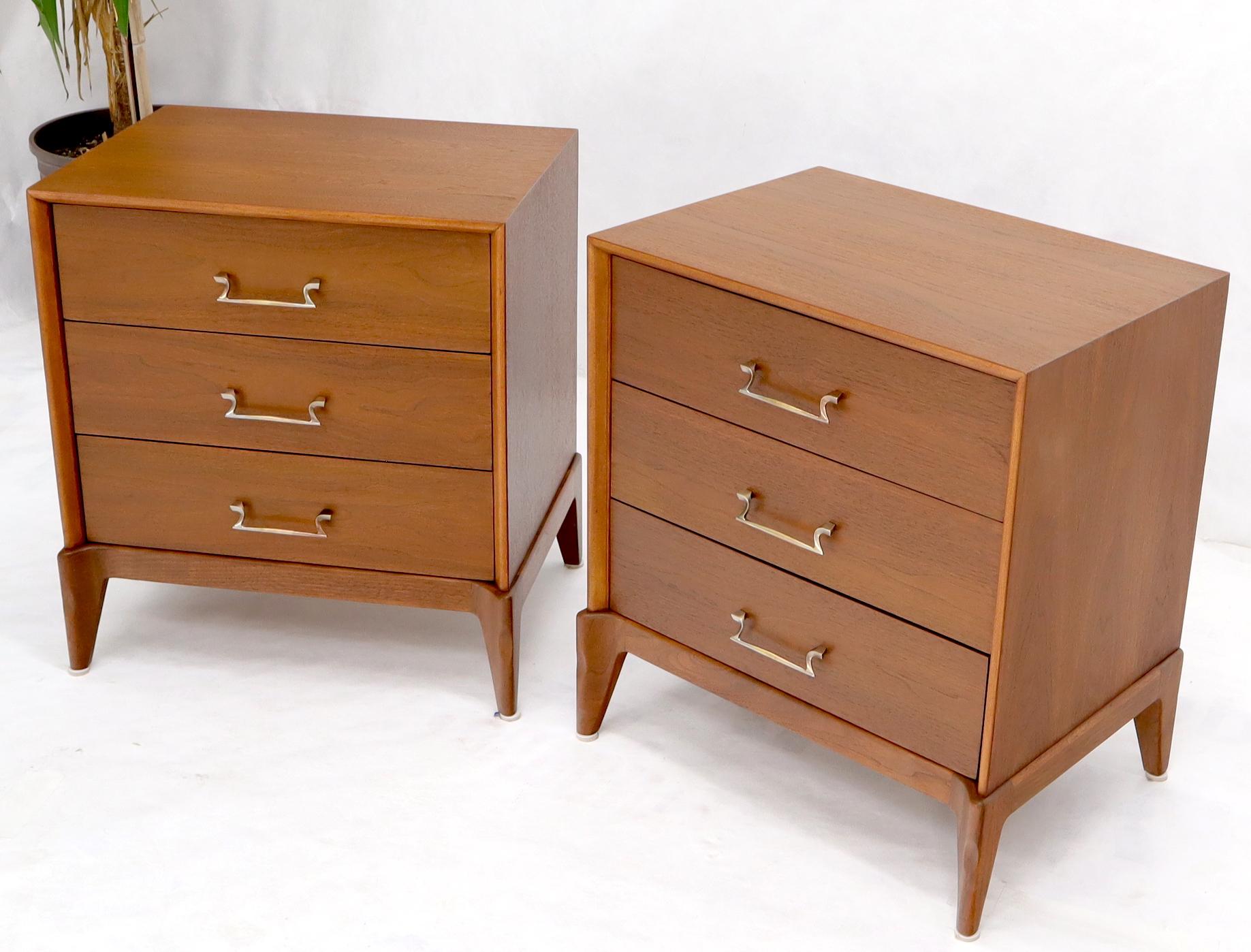 Pair of restored walnut three drawers nightstands end tables 1