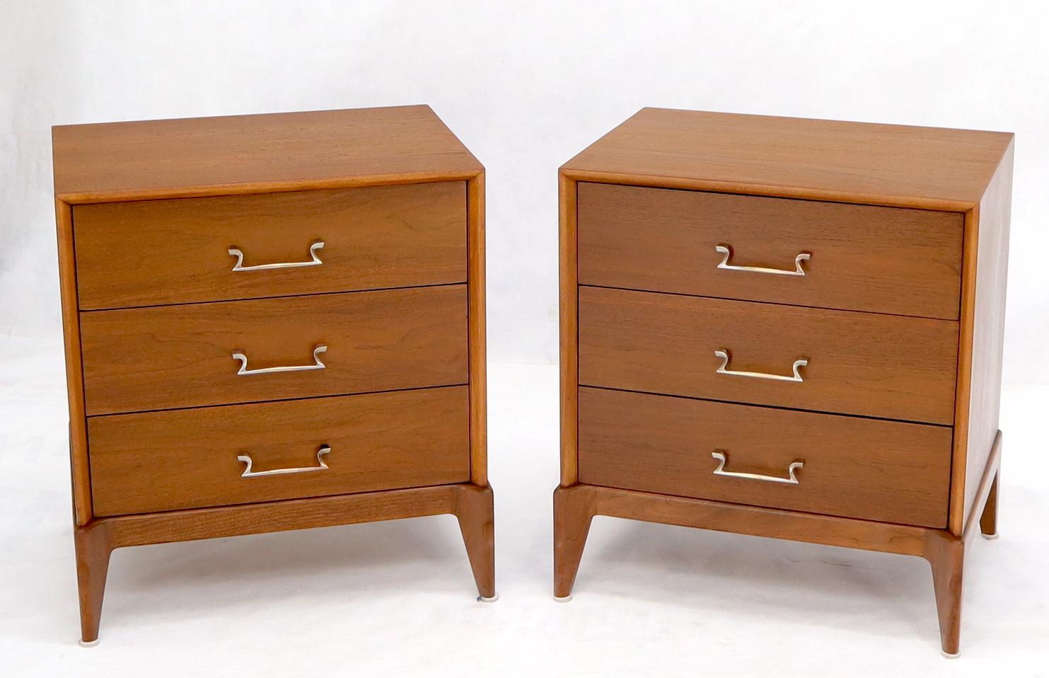 Pair of restored walnut three drawers nightstands end tables 2