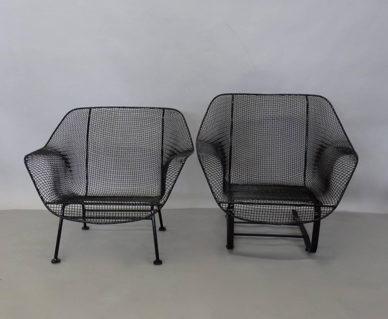 Mid-Century Modern Pair of Restored Woodard Large Wrought Iron Lounge Chairs