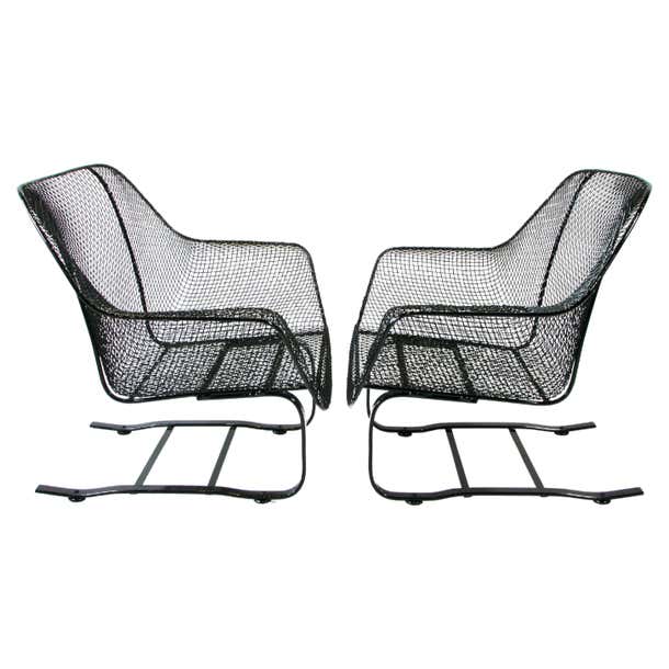 Spring Base Metal Rocking Chairs Pair of Restored Woodard Wrought Iron Cantilever Spring Base Lounge ...