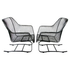 Pair of Restored Woodard Wrought Iron Cantilever Spring Base Lounge Chairs