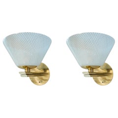 Paire d'appliques tasses Reticello de Barovier & Toso, 2 paires disponibles