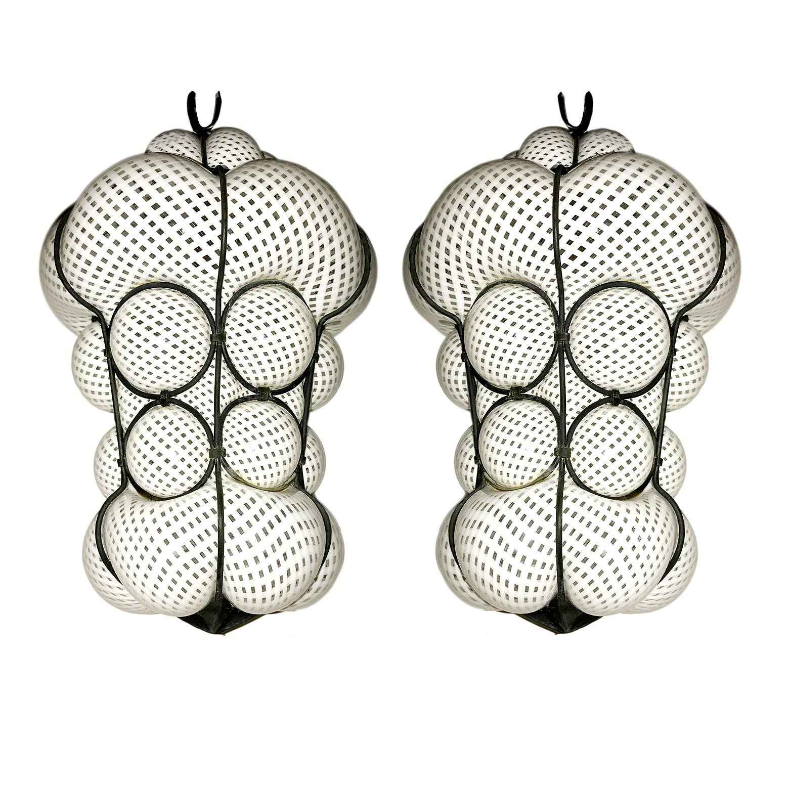 Pair of Reticello Glass Lanterns, Sold Individually In Good Condition In New York, NY
