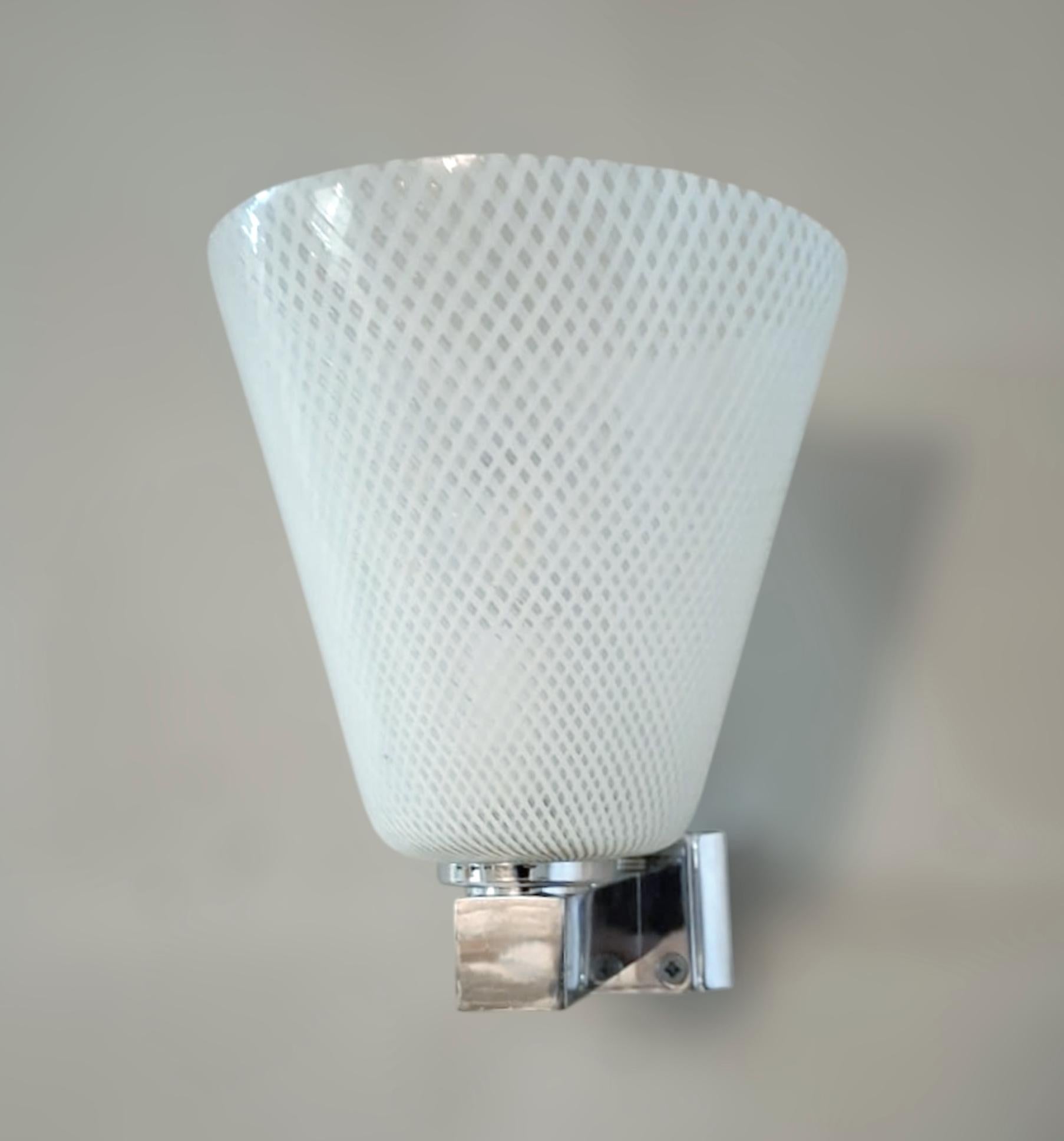 Italian Pair of Reticello Sconces For Sale