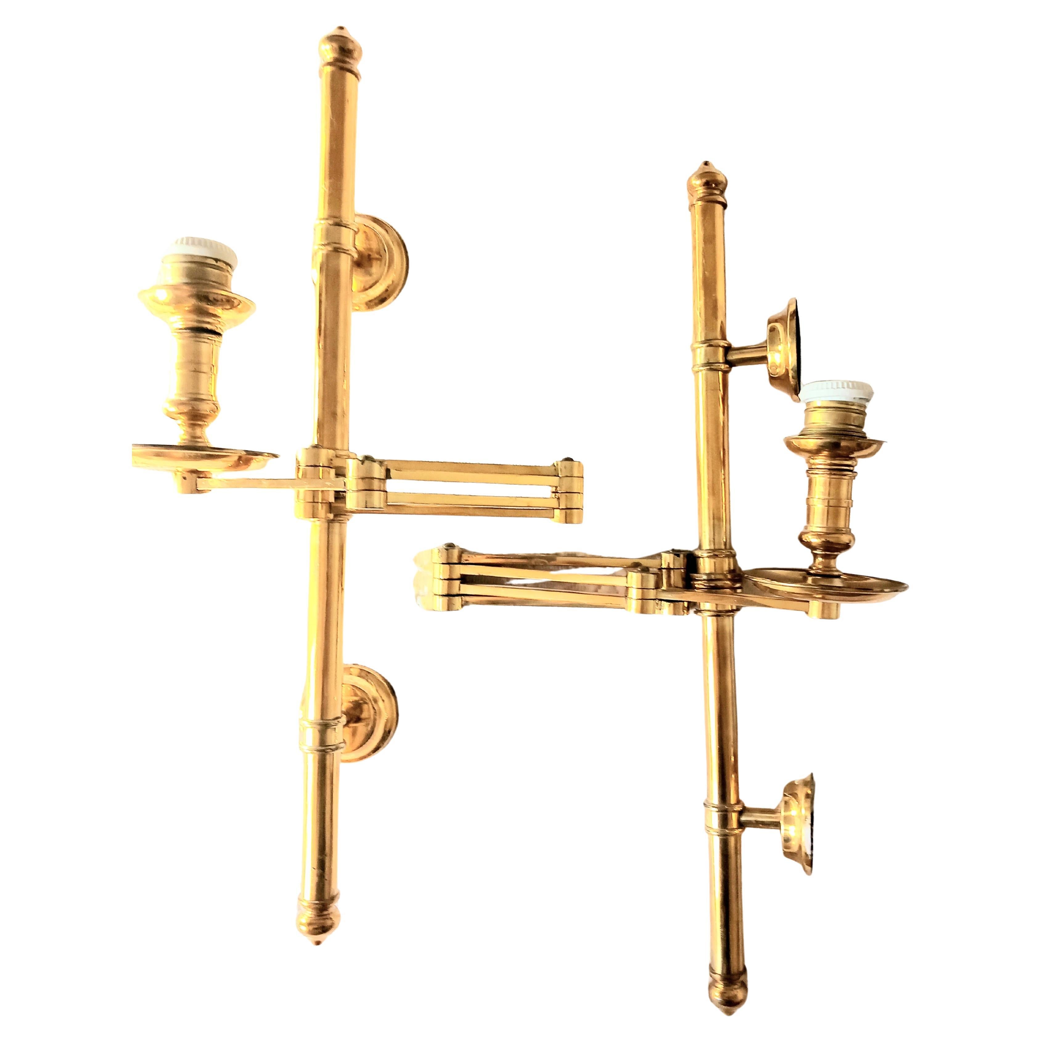 Pair of Retractable Wall Sconces or Brass  France Mid .20th Century