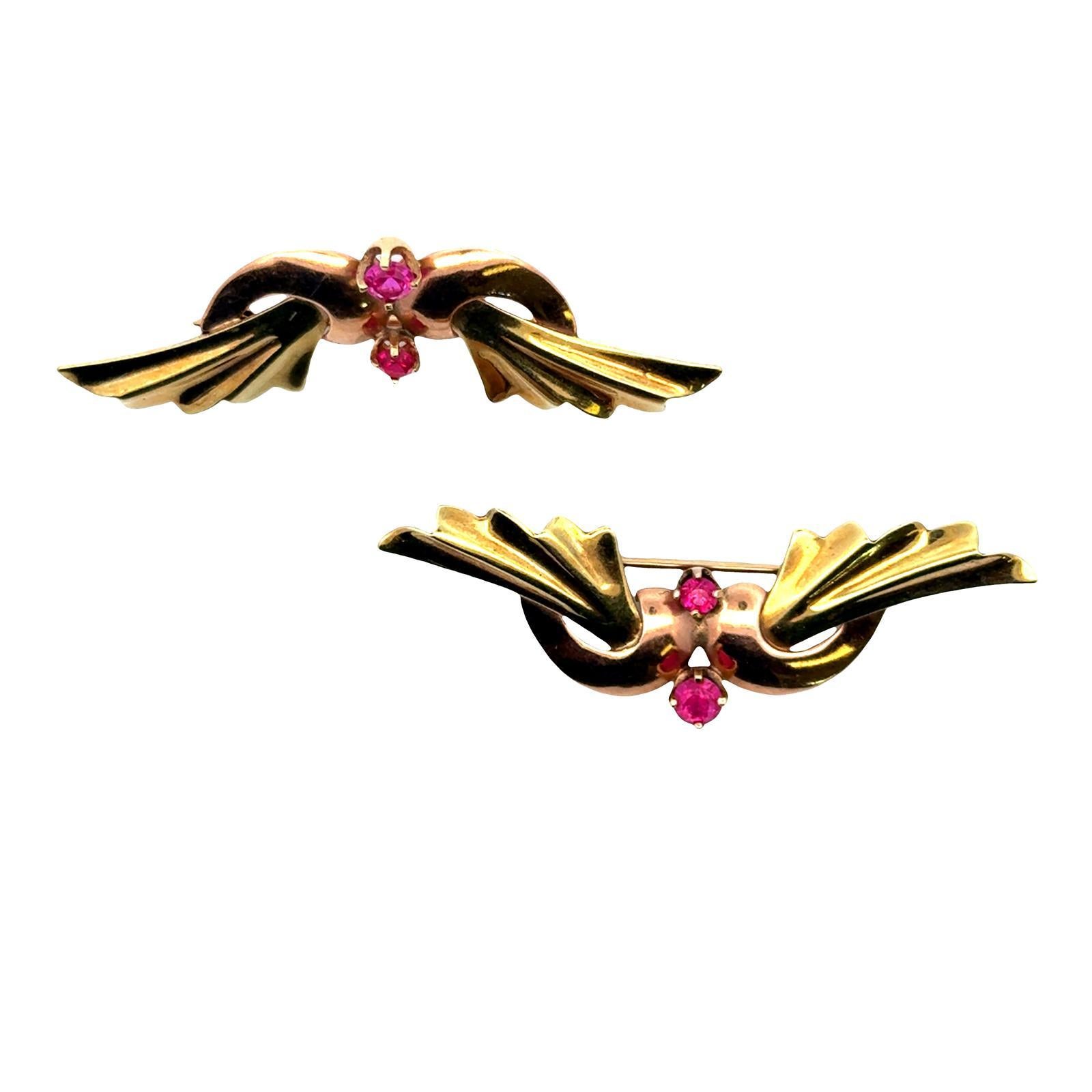 Par De Broches Retro De Oro Amarillo Y Rosa De 14 Kilates en Bueno estado para la venta en Boca Raton, FL