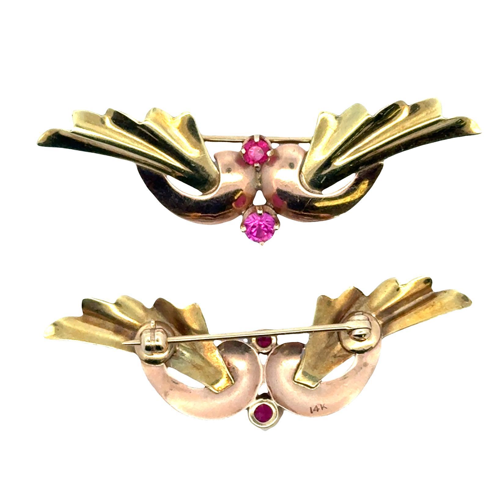 De las mujeres Par De Broches Retro De Oro Amarillo Y Rosa De 14 Kilates en venta