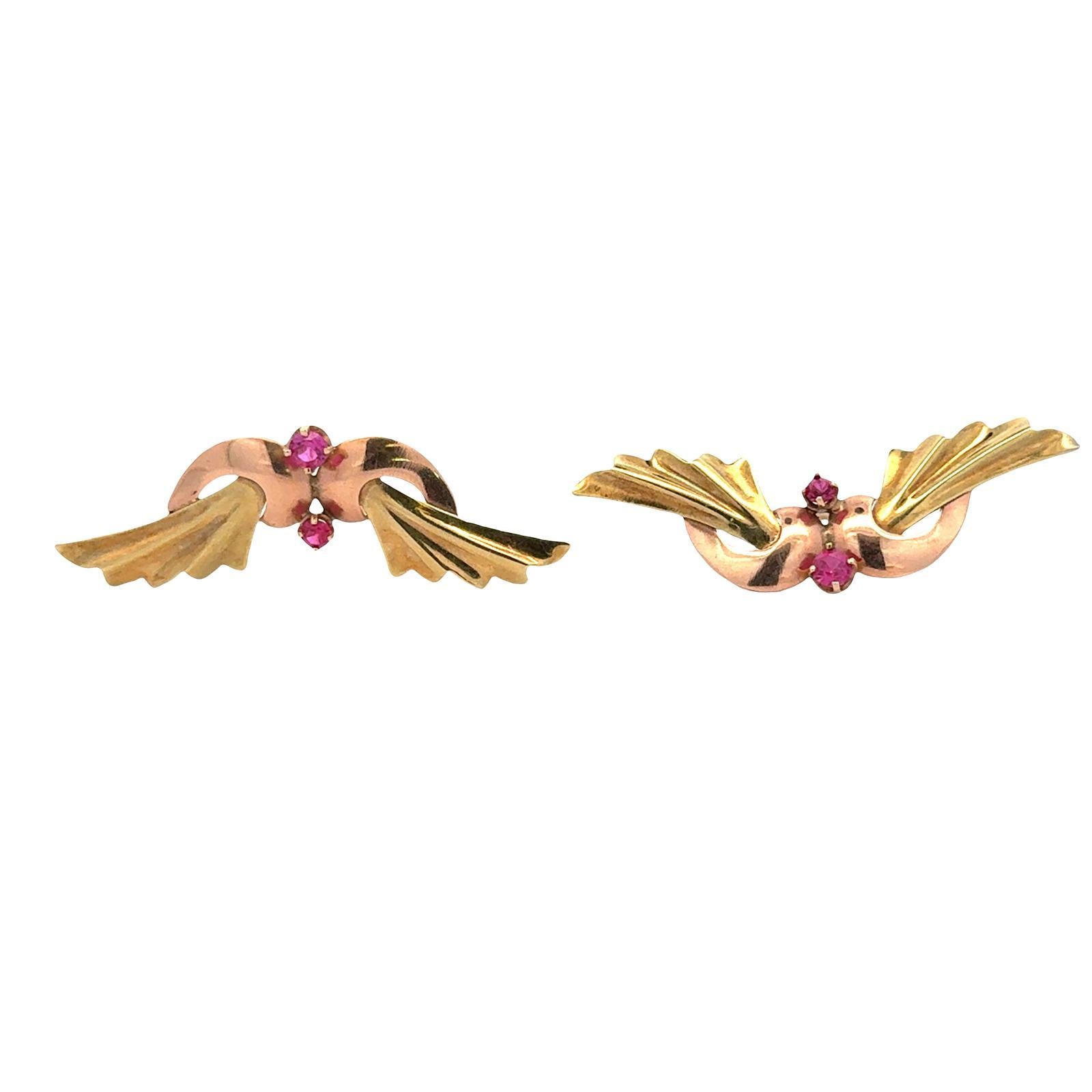 Par De Broches Retro De Oro Amarillo Y Rosa De 14 Kilates en venta 1