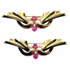 Pair Of Retro 14 Karat Yellow & Rose Gold Brooches
