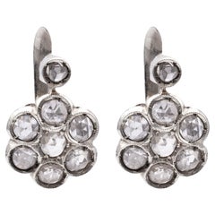 Pair of Vintage Rose Cut Diamond 18k White Gold Cluster Earrings