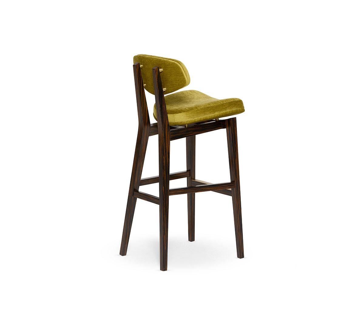 Modern Pair of Retro Style Counter Height Stools With Solid Wood Frames For Sale