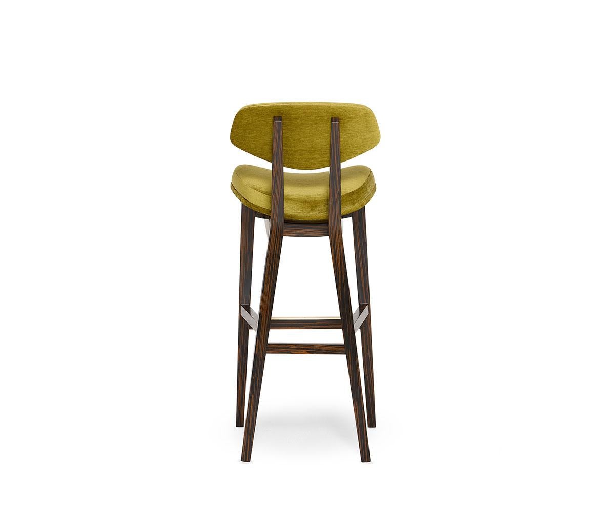 Portuguese Pair of Retro Style Counter Height Stools With Solid Wood Frames For Sale