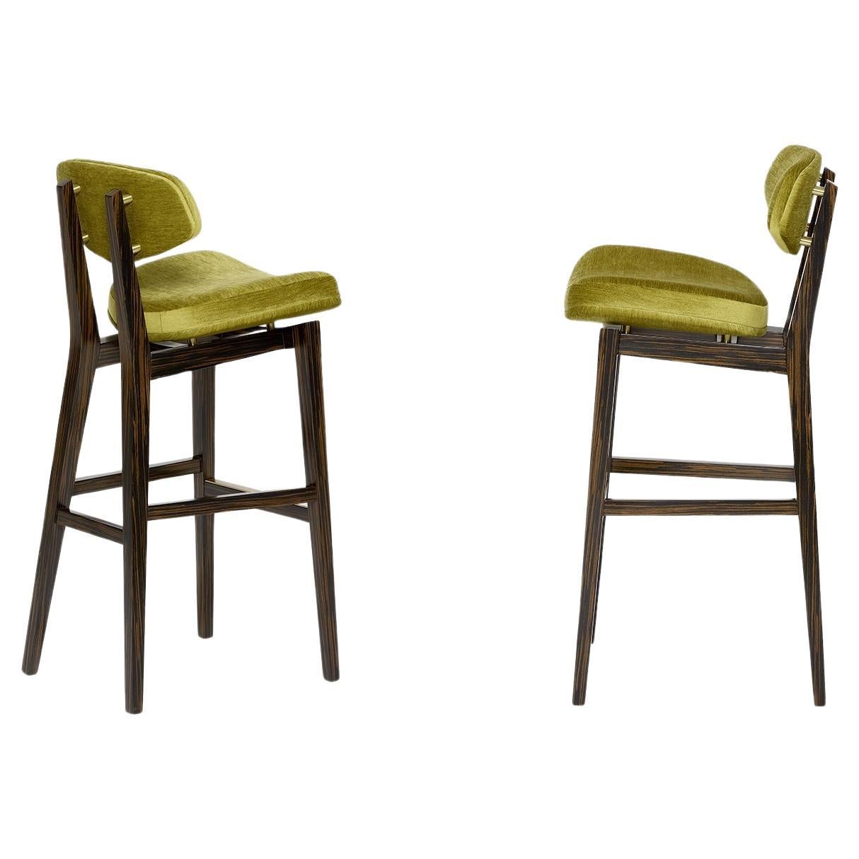 Pair of Retro Style Counter Height Stools With Solid Wood Frames For Sale