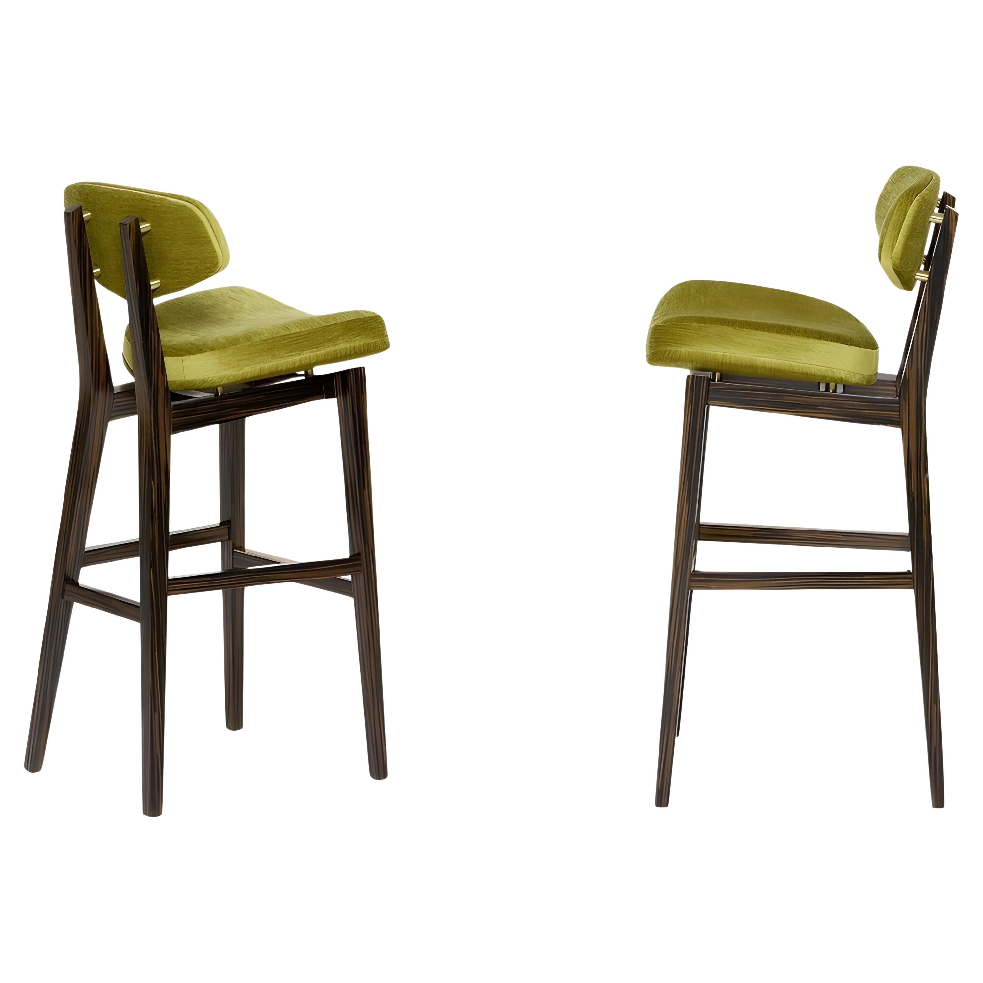 Pair of Retro Style Counter Height Stools With Solid Wood Frames