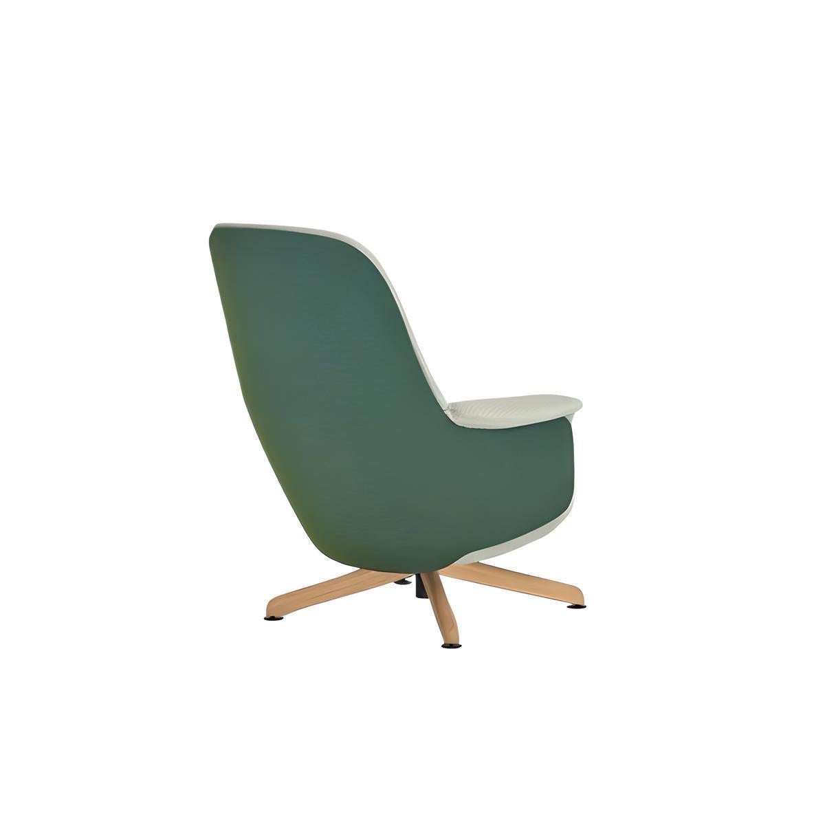 Spanish Pair of Retro Style Swivel Armchairs In Boucle' & Walnut By Sebastian Herkner For Sale