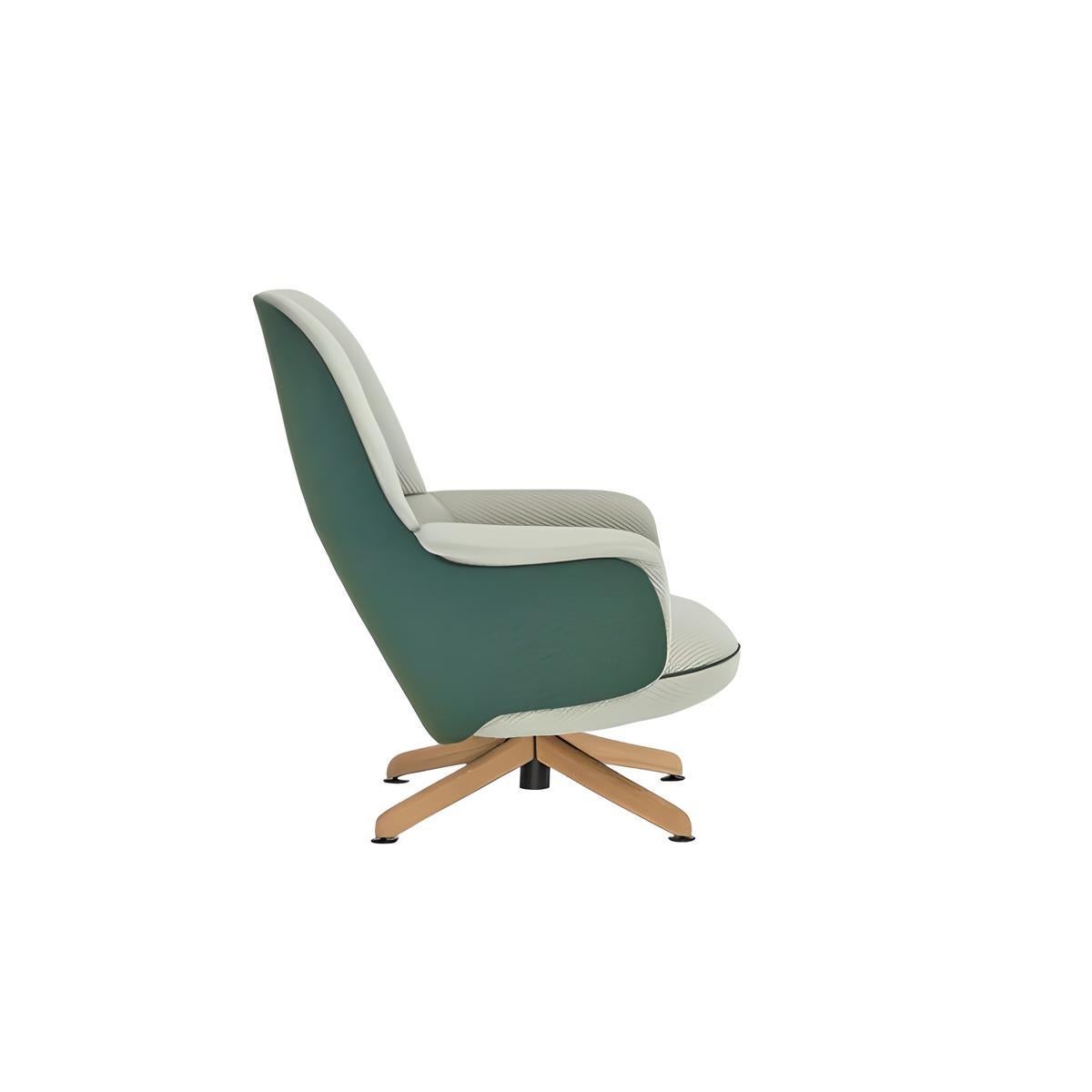 Hand-Crafted Pair of Retro Style Swivel Armchairs In Boucle' & Walnut By Sebastian Herkner For Sale