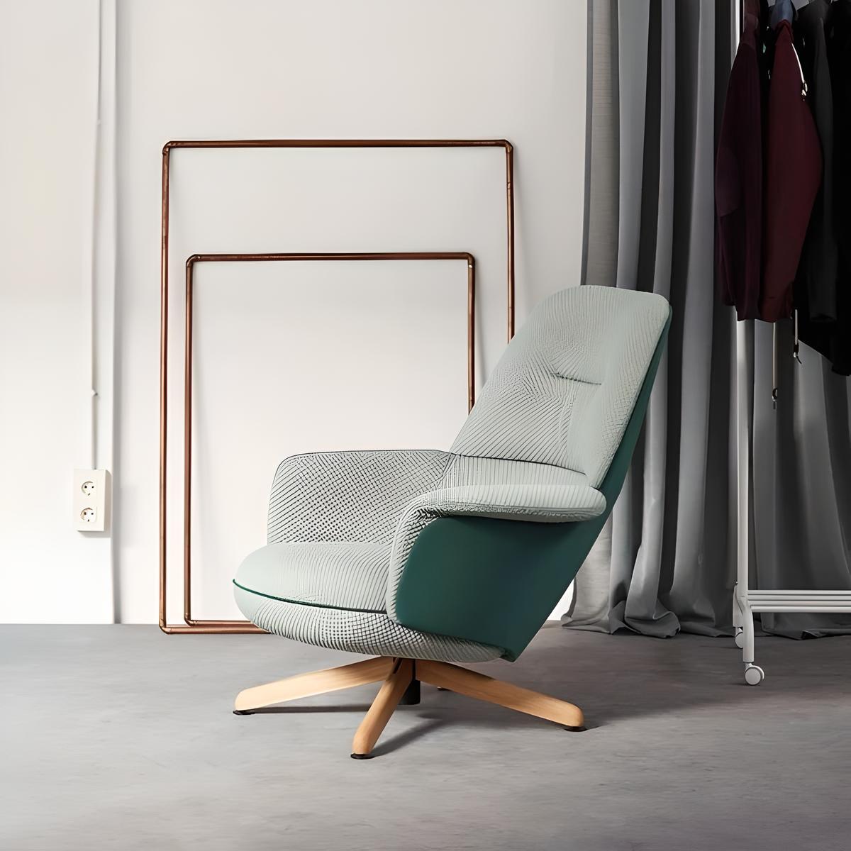 Pair of Retro Style Swivel Armchairs In Boucle' & Walnut By Sebastian Herkner In New Condition For Sale In NEW YORK, NY