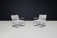 Pair of Reupholstered Bauhaus Thonet Cantilever Armchairs in Tubular Steel, 1935