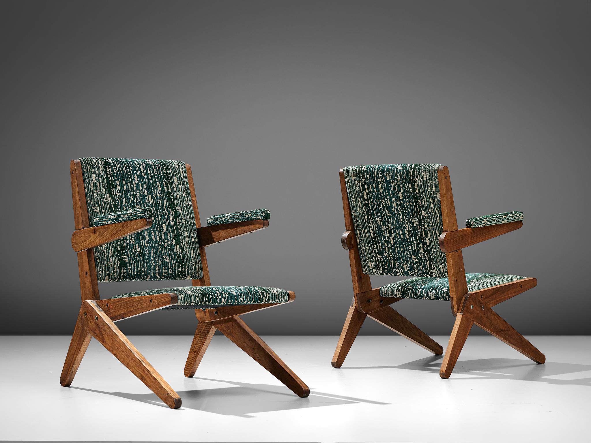 Pair of Reupholstered Brazilian Armchairs in Brazilian Hardwood  In Good Condition In Waalwijk, NL