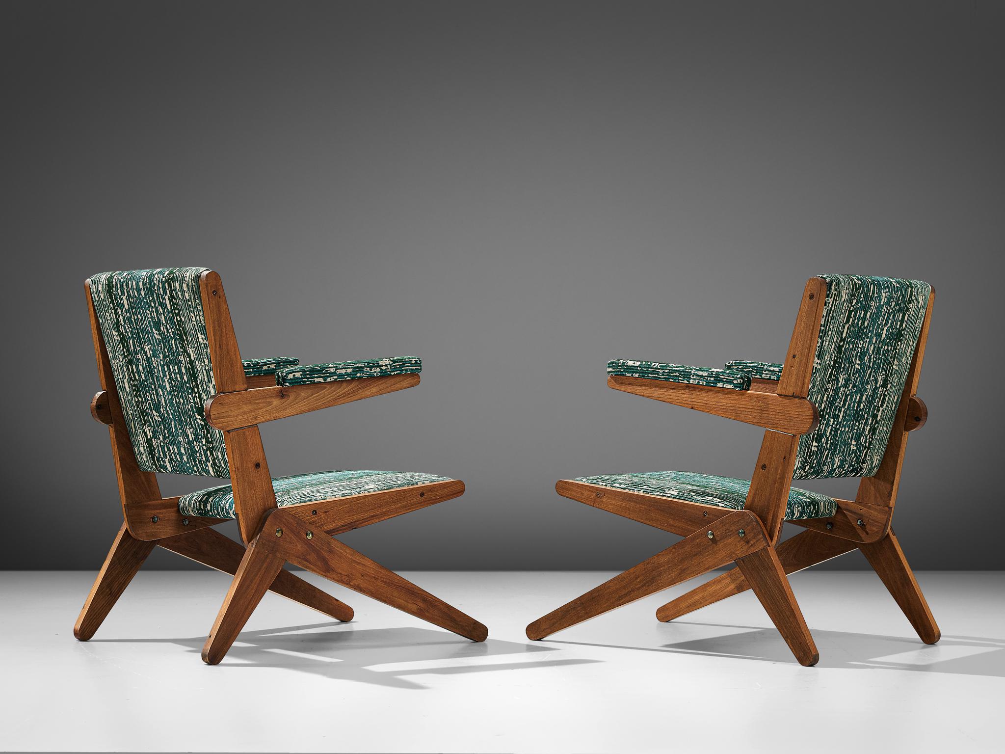 Fabric Pair of Reupholstered Brazilian Armchairs in Brazilian Hardwood 
