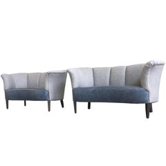 Pair of Reupholstered Danish Channel-Back Settees by Slagelse Mobelvaerk