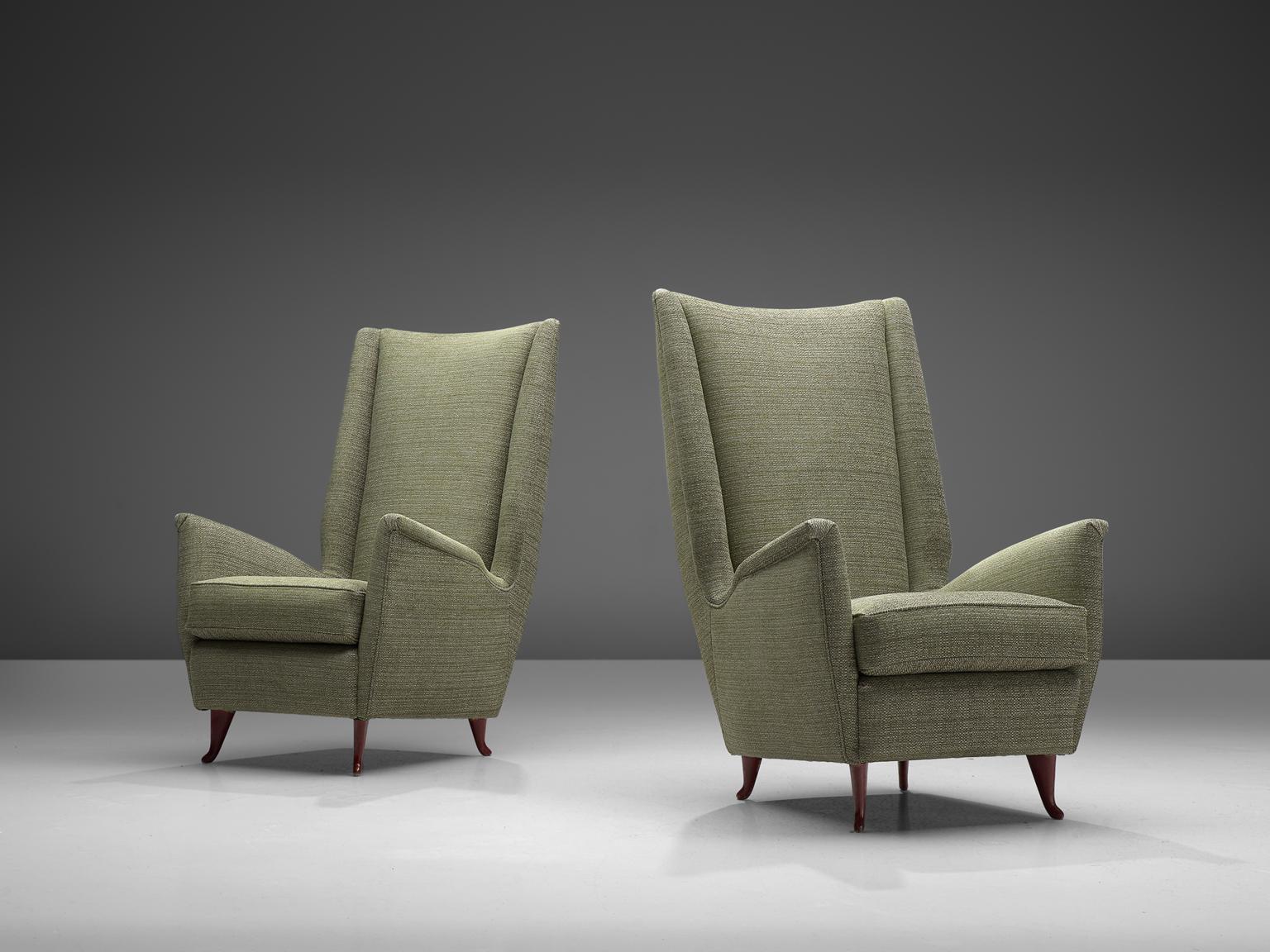 Mid-20th Century Pair of Reupholstered ISA Italian High Back Lounge Chair
