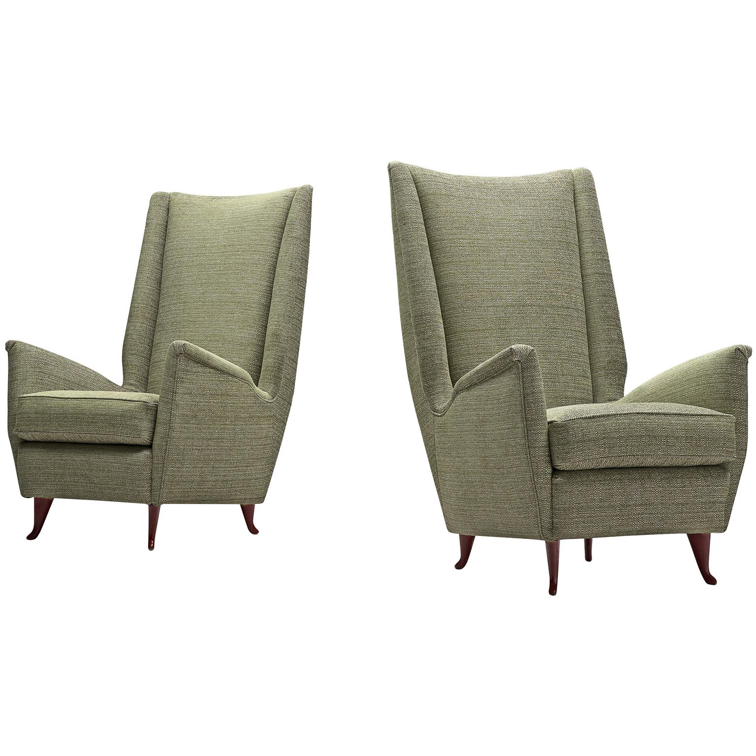 Pair of Reupholstered ISA Italian High Back Lounge Chair