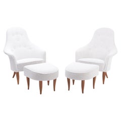Pair of Reupholstered Lounge Chairs with Ottoman by Kerstin Hörlin-Holmquist