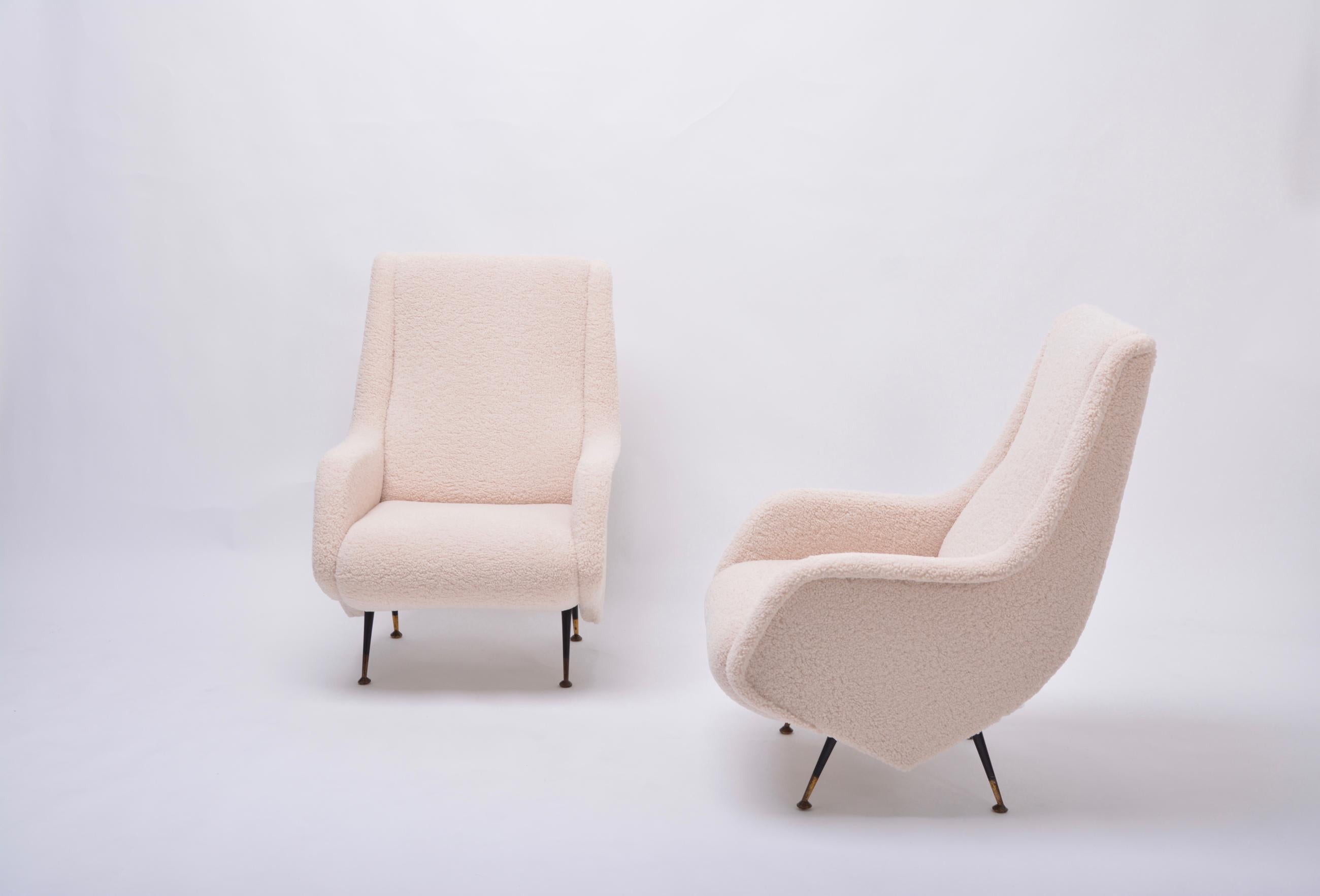 Mid-Century Modern Pair of Reupholstered Mid-Century Italian Armchairs in the Style of A. Morbelli