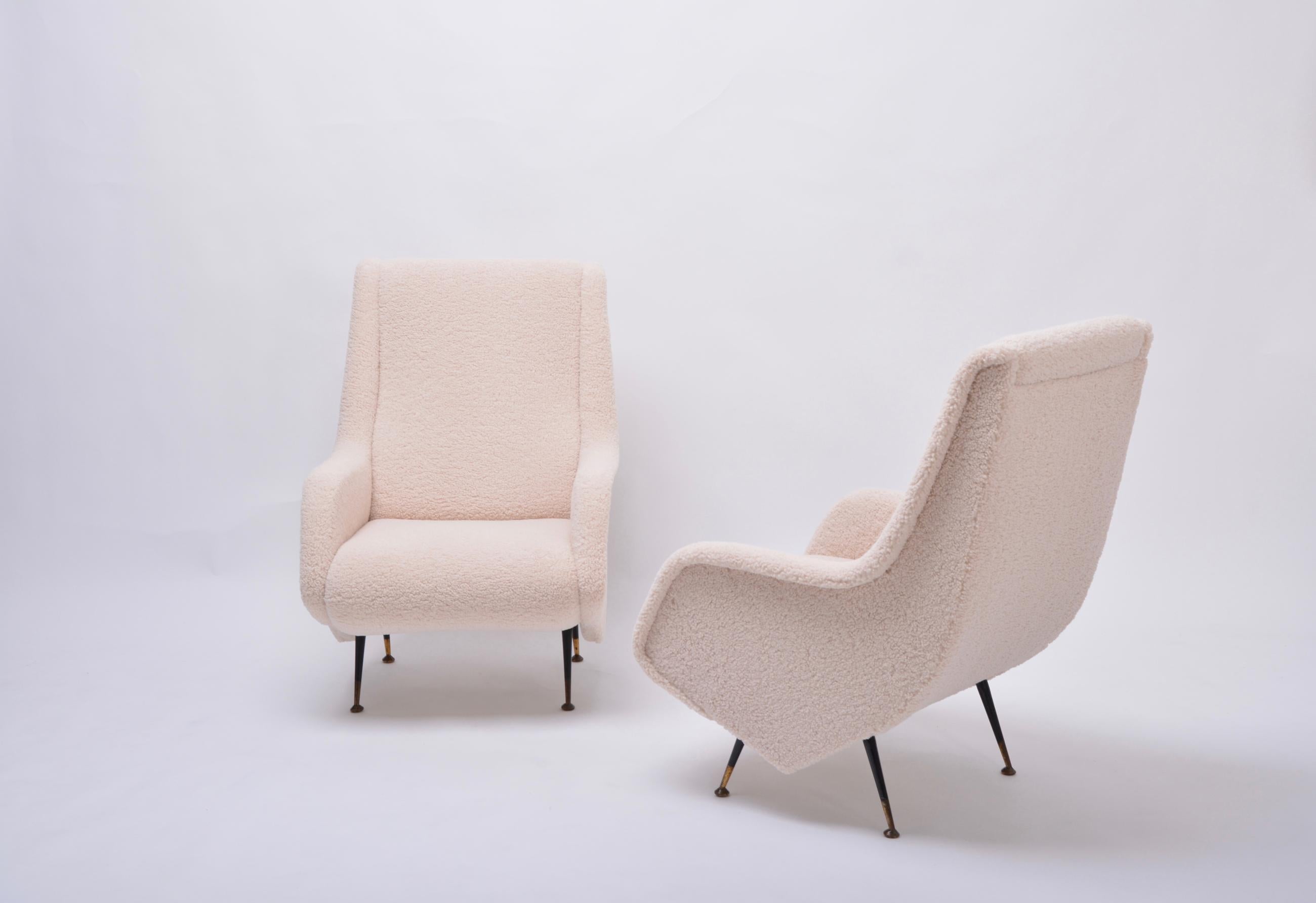 20th Century Pair of Reupholstered Mid-Century Italian Armchairs in the Style of A. Morbelli
