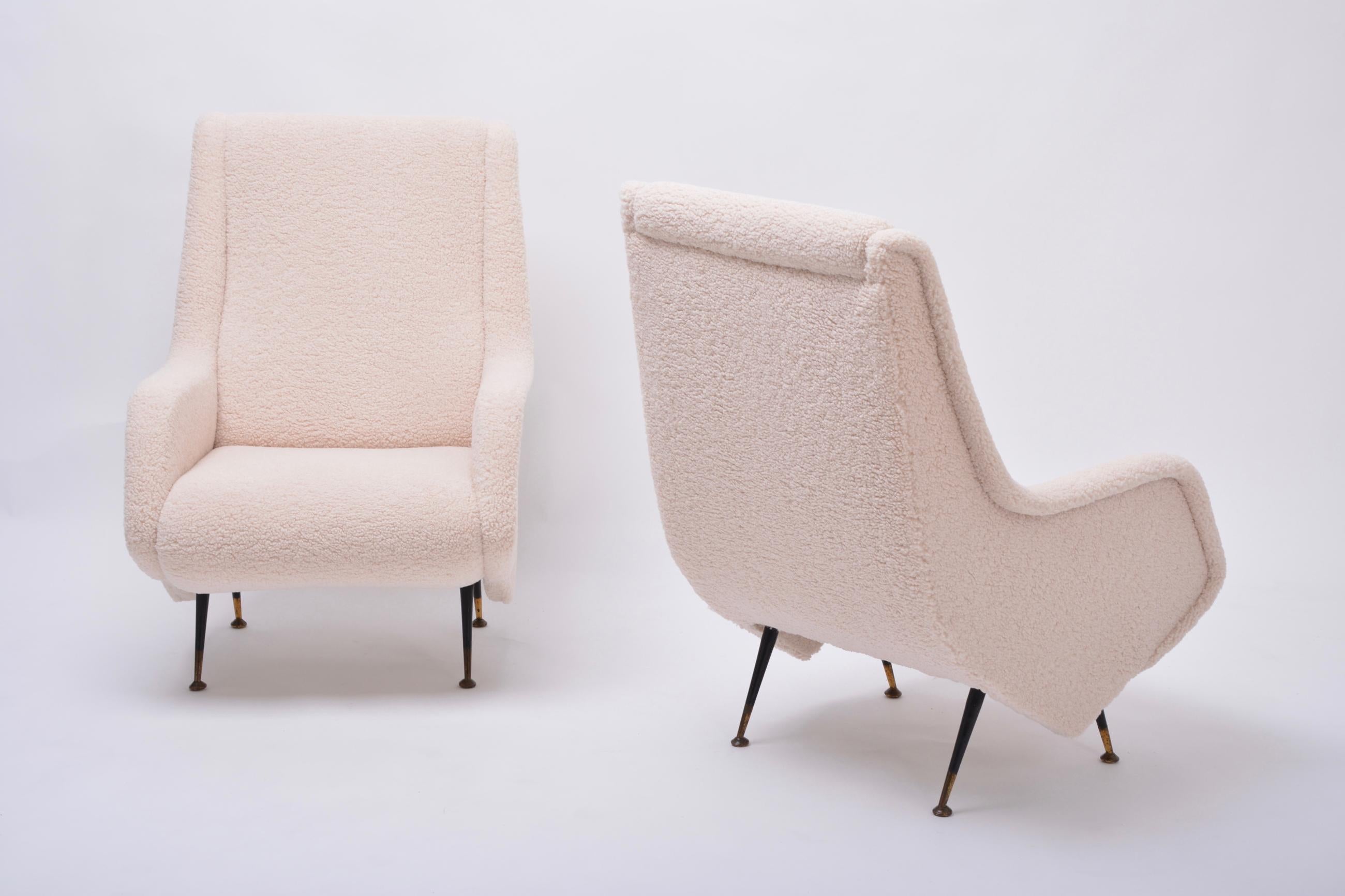 Pair of Reupholstered Mid-Century Italian Armchairs in the Style of A. Morbelli 1