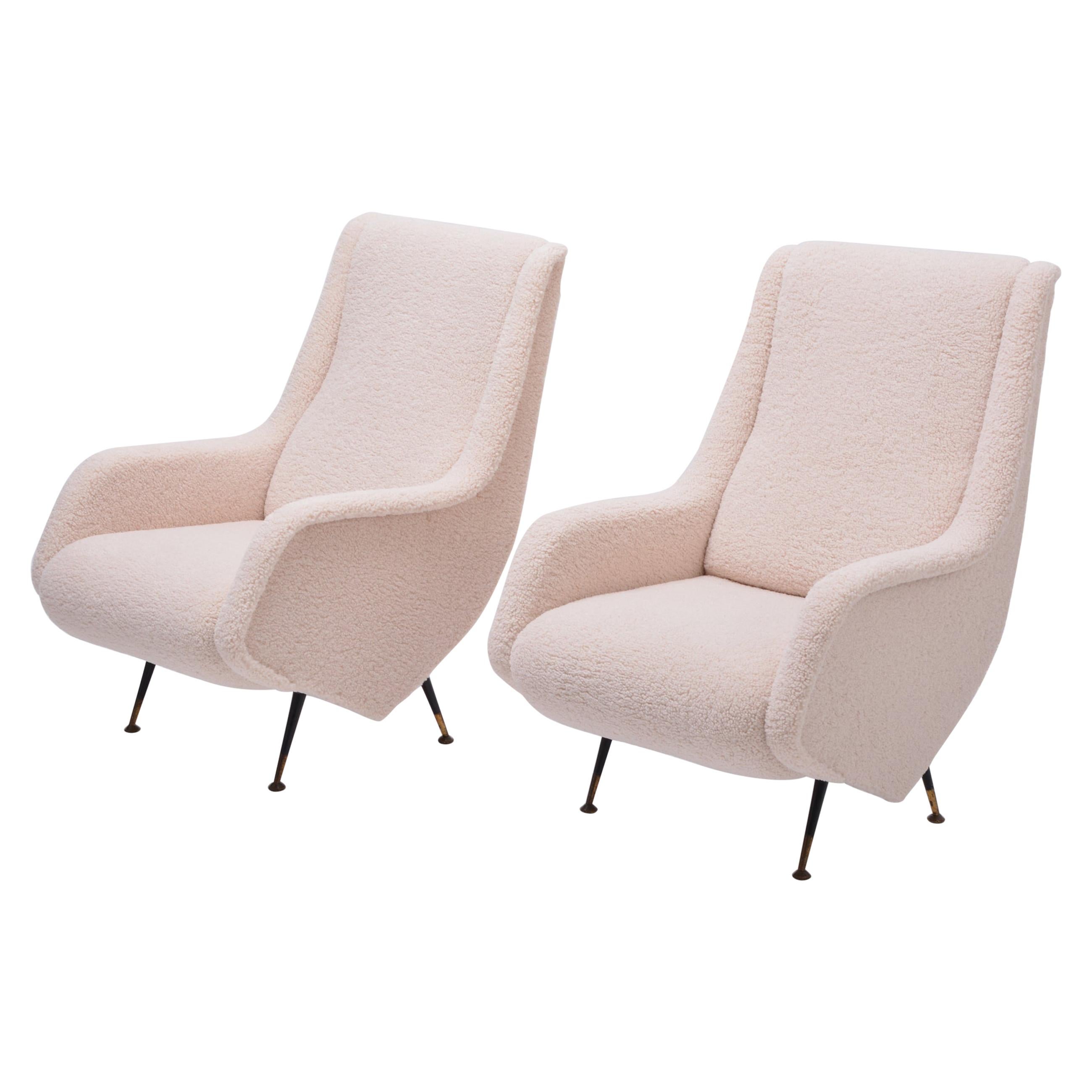 Pair of Reupholstered Mid-Century Italian Armchairs in the Style of A. Morbelli
