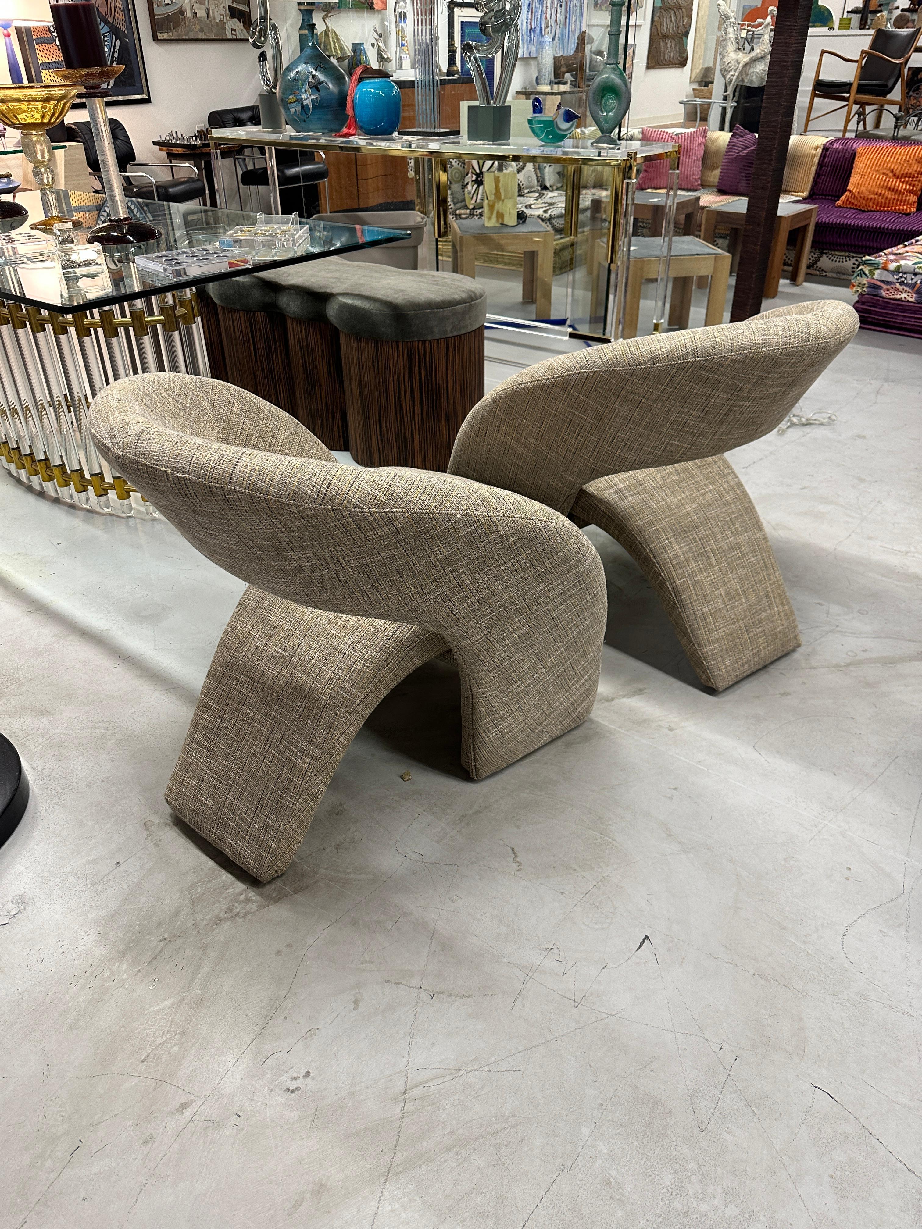 American Pair of Reupholstered Post Modern Sculptural Chairs