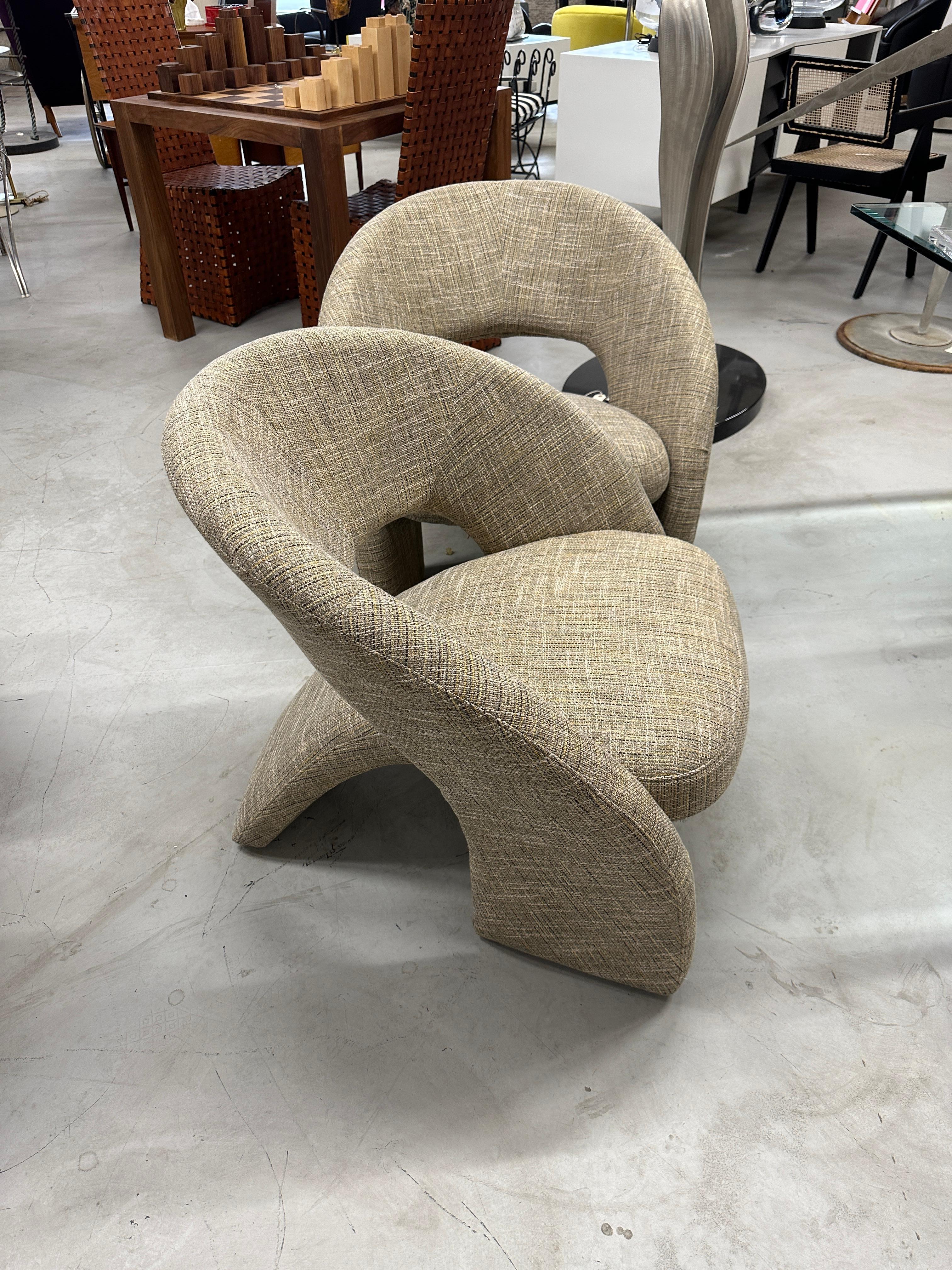 Pair of Reupholstered Post Modern Sculptural Chairs In Good Condition In Palm Springs, CA