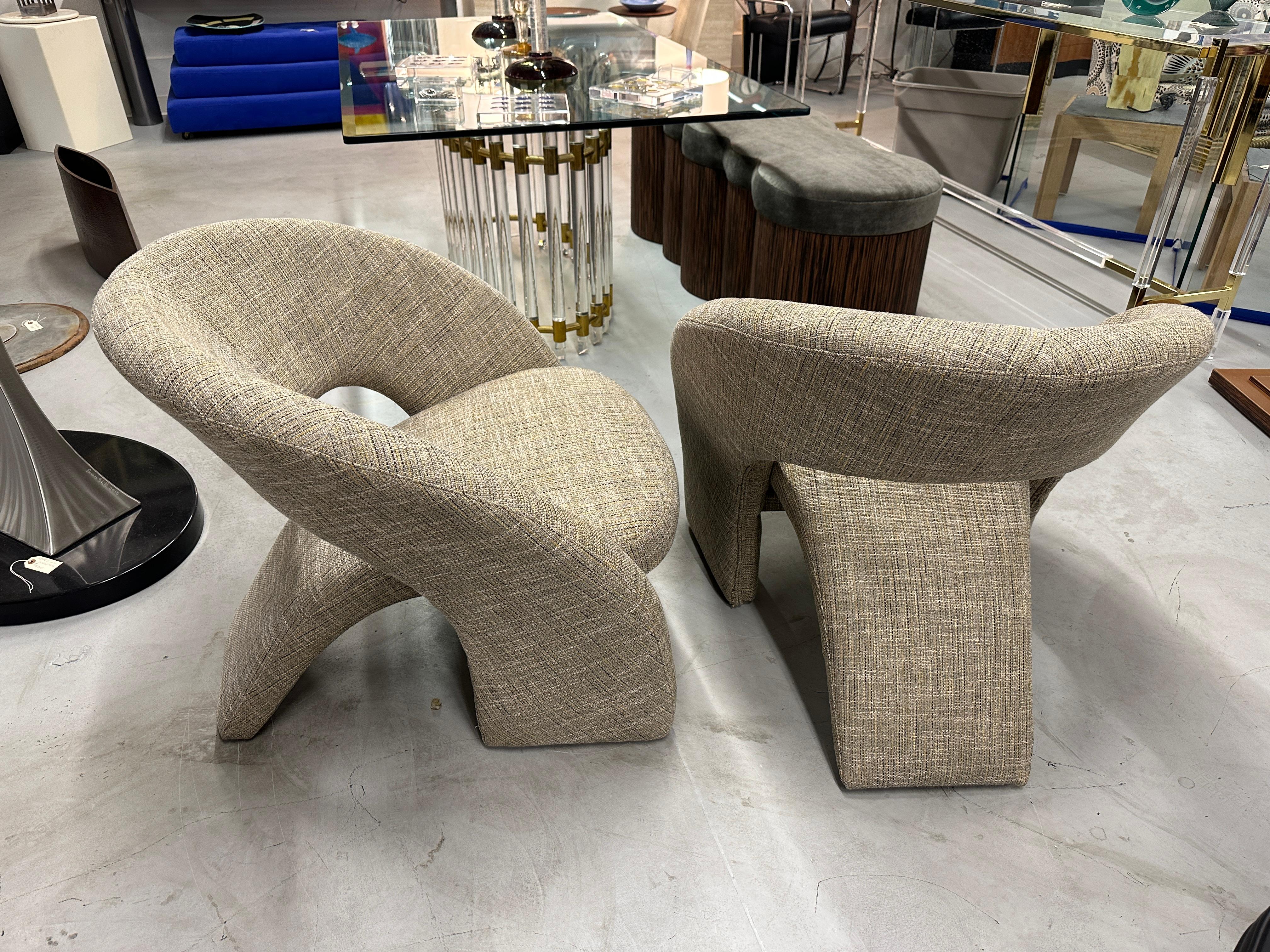 Fabric Pair of Reupholstered Post Modern Sculptural Chairs