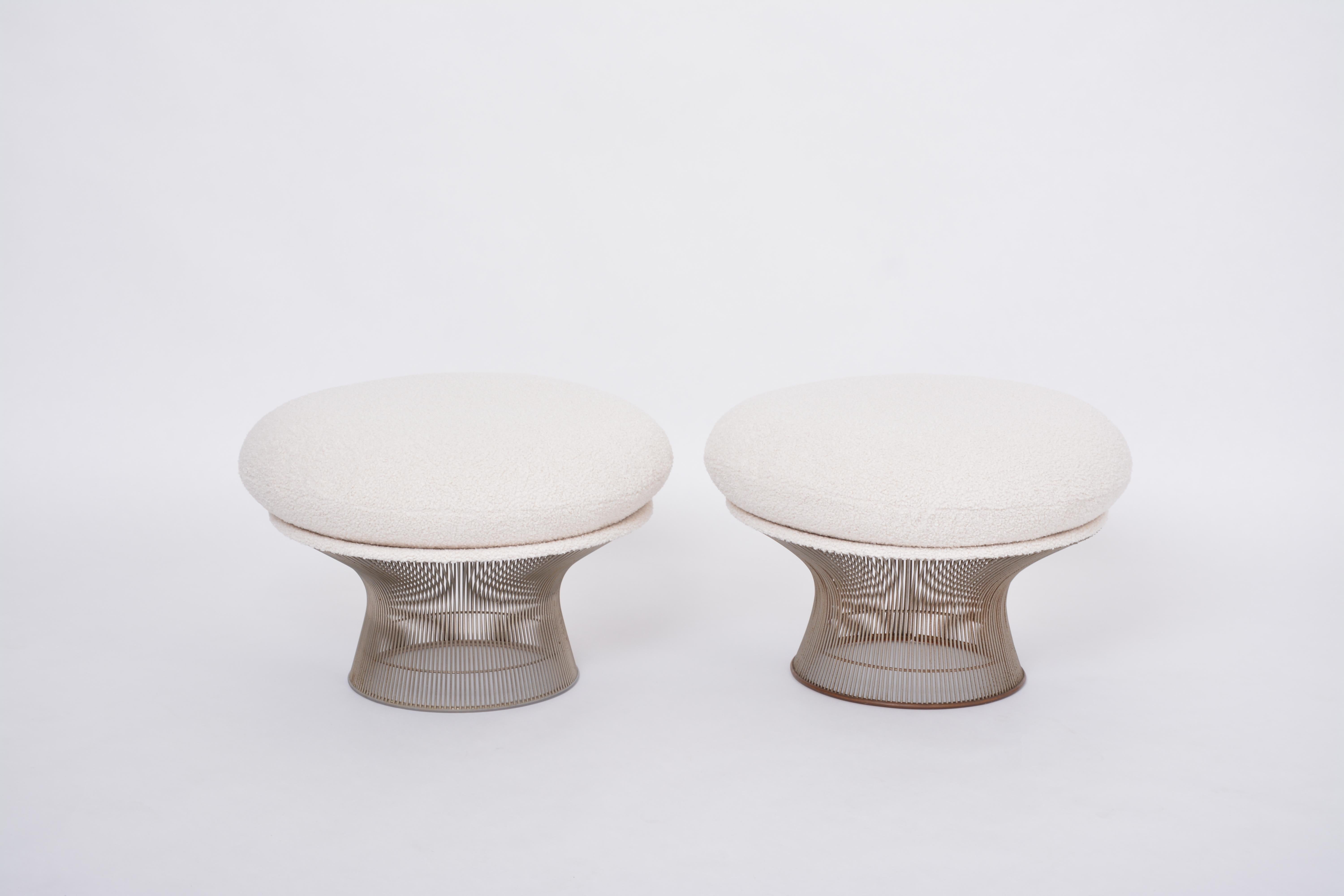 Pair of reupholstered vintage Mid-century ottomans by Warren Platner for Knoll
In 1966, Warren Platner designed his now iconic collection of pieces of furniture for Knoll that have become the embodiment of timeless mid-century modern design pieces.